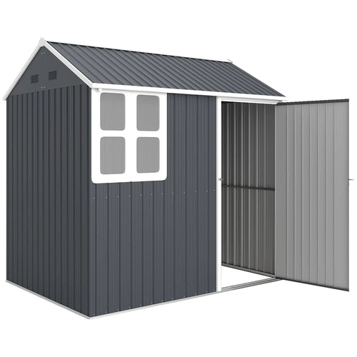 7' x 5.5' Metal Garden Shed, Outdoor Storage, Lockable Door, Dark Grey