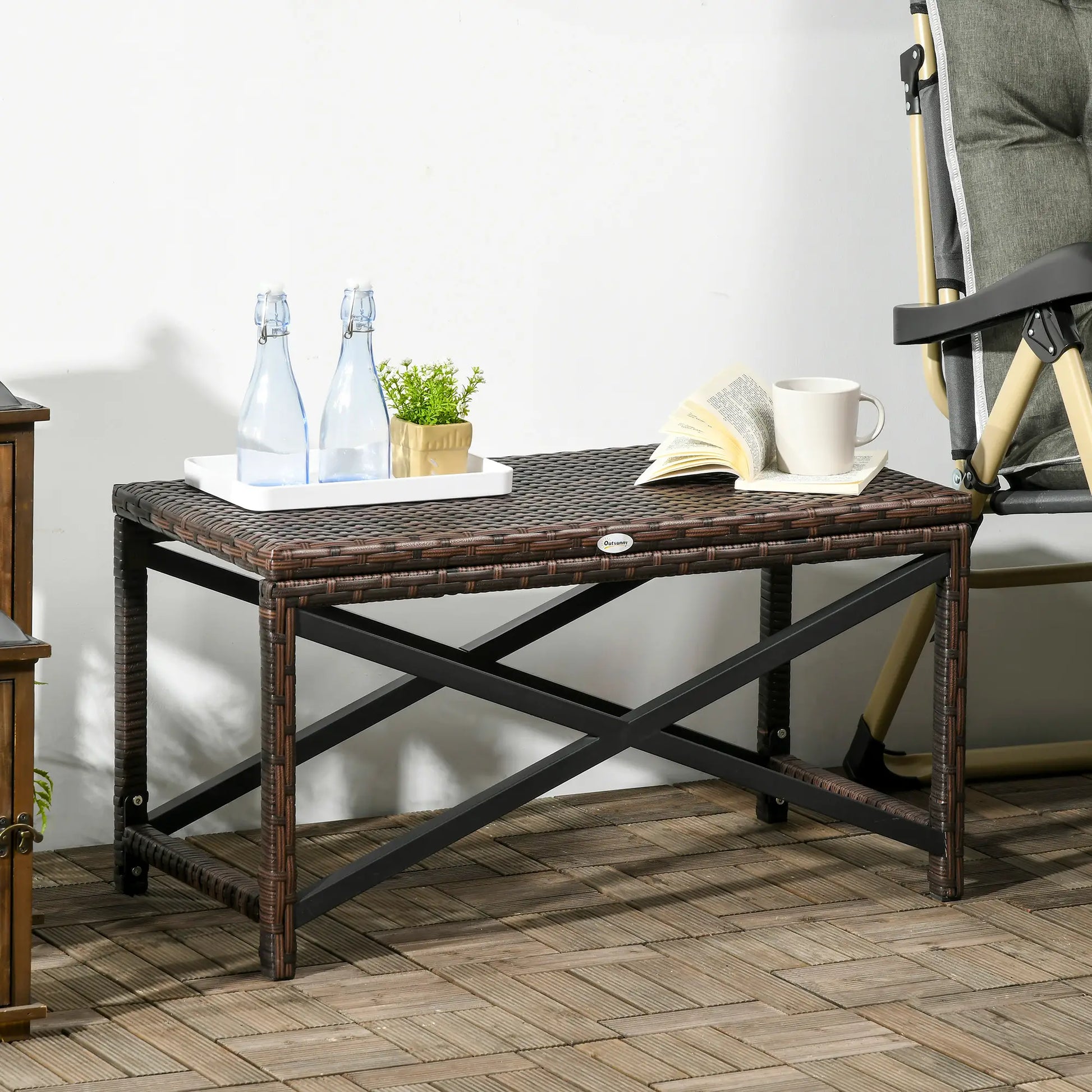 Patio Wicker End Table, Outdoor PE Rattan Side Table, Mixed Brown, Brown Patio Side Tables at Gallery Canada