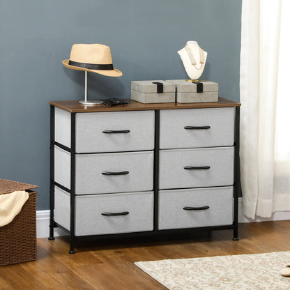 6 Drawer Dresser, Fabric Chest, Steel Frame, Wood Grain Top, Grey Storage Cabinets at Gallery Canada