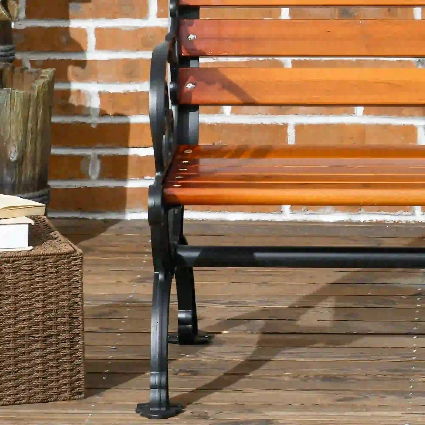 47 Inch Outdoor Garden Bench, Patio Loveseat, 528 lbs. Capacity, Teak Color Outdoor Benches at Gallery Canada
