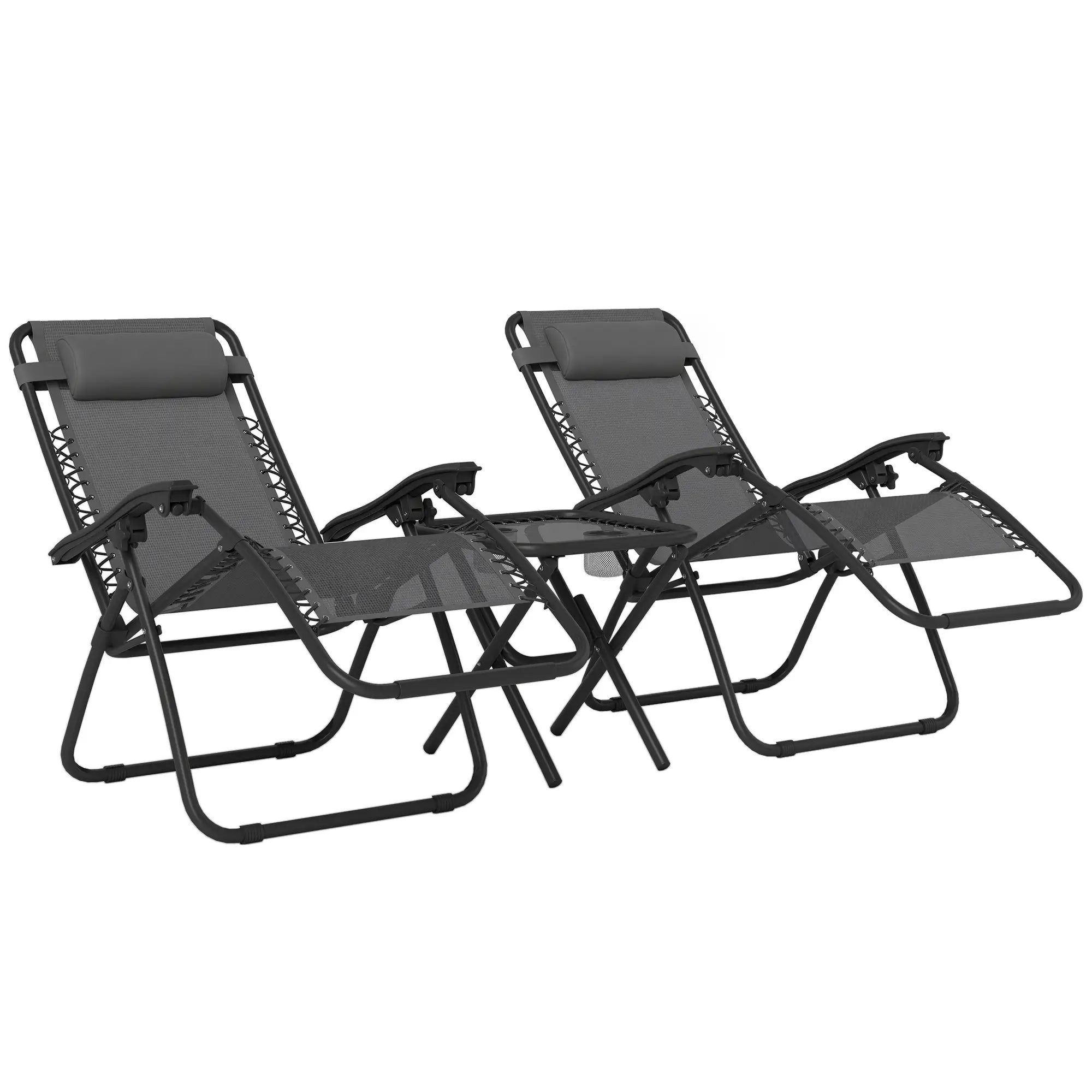 Zero Gravity Chair Set of 2, Patio Chair with Side Table, Grey Lounger Chairs at Gallery Canada