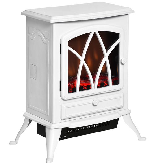 Free Stand Electric Fireplace Stove Heater with Adjustable LED Flame Effect and Front Door, 750W/1500W, White - Gallery Canada