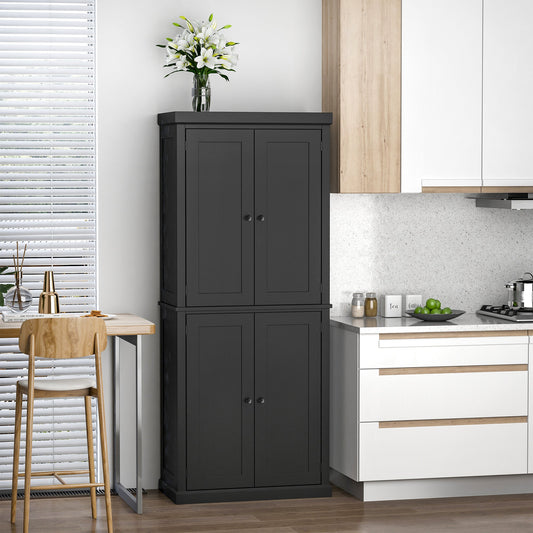 Freestanding 4 Door Kitchen Pantry Storage Cabinet, Modern Pantry Cabinets with 6-Tier Shelves, and 4 Adjustable Shelves, Black - Gallery Canada