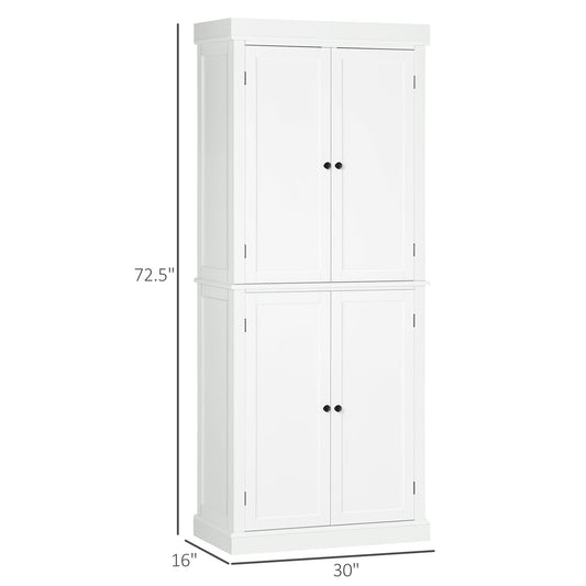 Freestanding 4 Door Kitchen Pantry Storage Cabinet, Modern Pantry Cabinets with 6-Tier Shelves, and 4 Adjustable Shelves, White - Gallery Canada