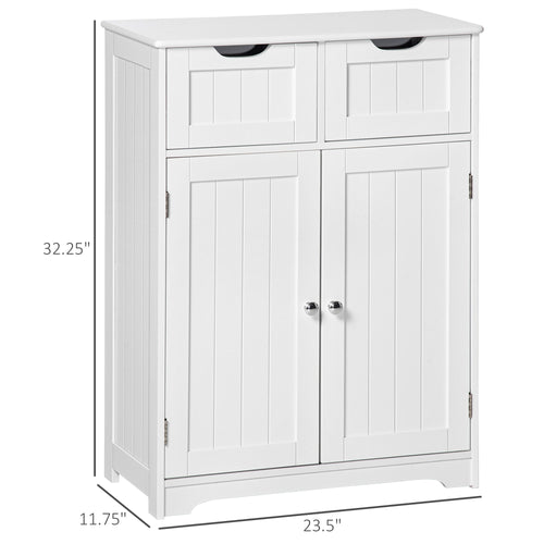 Freestanding Bathroom Storage Cabinet, Floor Cupboard with 2 Drawers, Adjustable Shelf, for Bathroom, Living Room or Entryway, White