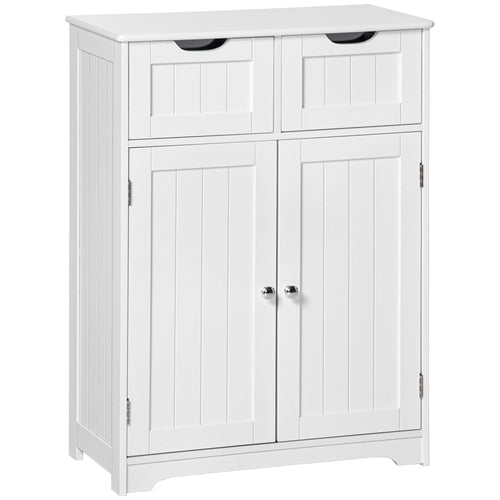 Freestanding Bathroom Storage Cabinet, Floor Cupboard with 2 Drawers, Adjustable Shelf, for Bathroom, Living Room or Entryway, White