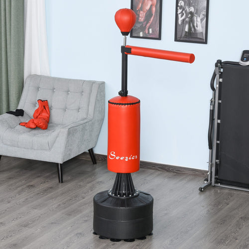 Freestanding Boxing Punch Bag Stand with Rotating Flexible Arm, Speed Ball, Waterable &; Sandable Base