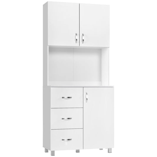 Freestanding Kitchen Buffet with Hutch Storage Organizer with 2 Door Cabinets, 3 Drawers and Open Countertop, Adjustable Shelf for Dining Room Pantry, White - Gallery Canada