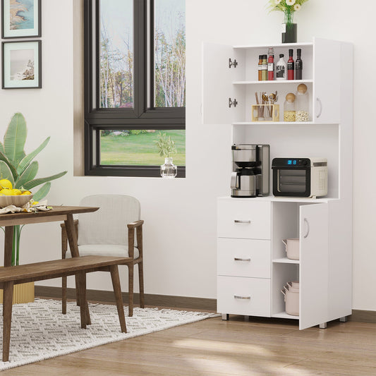 Freestanding Kitchen Buffet with Hutch Storage Organizer with 2 Door Cabinets, 3 Drawers and Open Countertop, Adjustable Shelf for Dining Room Pantry, White - Gallery Canada