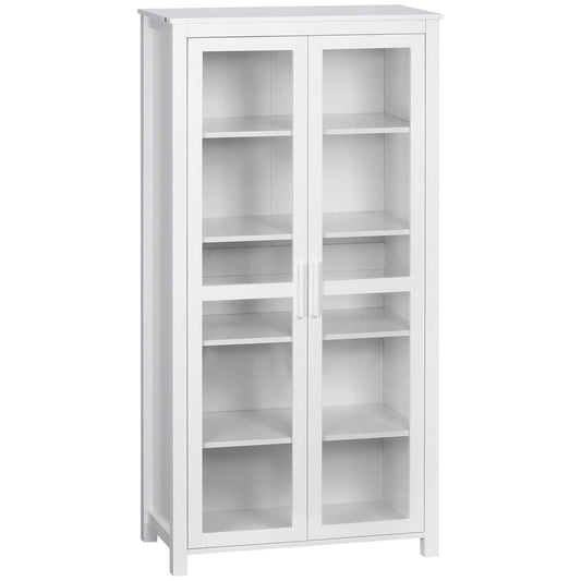 Freestanding Kitchen Pantry, Buffet Cabinet, 5-tier Storage Cabinet with Adjustable Shelves and 2 Glass Doors, White - Gallery Canada