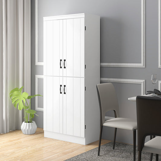 Freestanding Kitchen Pantry Storage Cabinet, 6-tier Cupboard with 4 Doors Adjustable Shelves, White - Gallery Canada