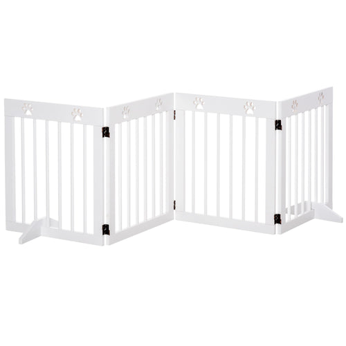 Freestanding Pet Gate 4 Panel Wooden Dog Barrier Folding Safety Fence with Support Feet up to 80.25