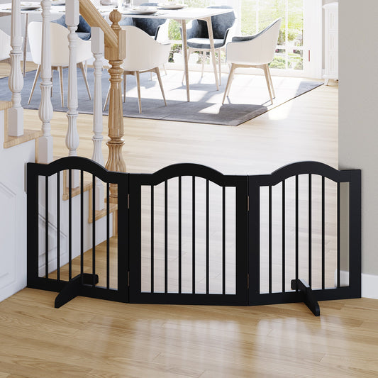 Freestanding Pet Gate for Dogs 24" Tall Foldable Dog Gates Indoor Wooden Barrier 3 Panels with 2 Support Feet, for Doorway Stairs, Black - Gallery Canada