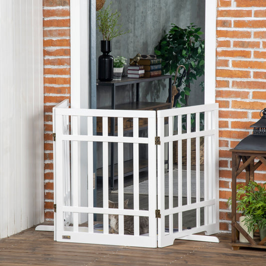 Freestanding Pet Gate with 2PCS Support Feet, 3 Panels Folding Dog Gates for the House Doorway Stairs, Expands up to 71.3" Wide, 29.9" Tall, White - Gallery Canada