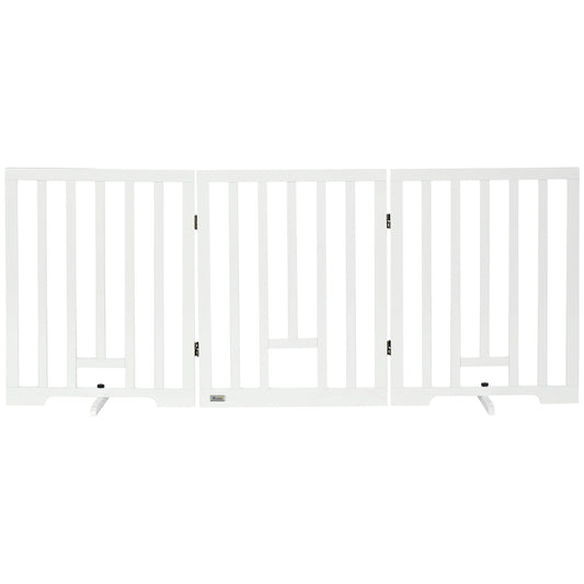 Freestanding Pet Gate with 2PCS Support Feet, 3 Panels Folding Dog Gates for the House Doorway Stairs, with Cat Door, Expands up to 71.3" Wide, 29.9" Tall, White at Gallery Canada