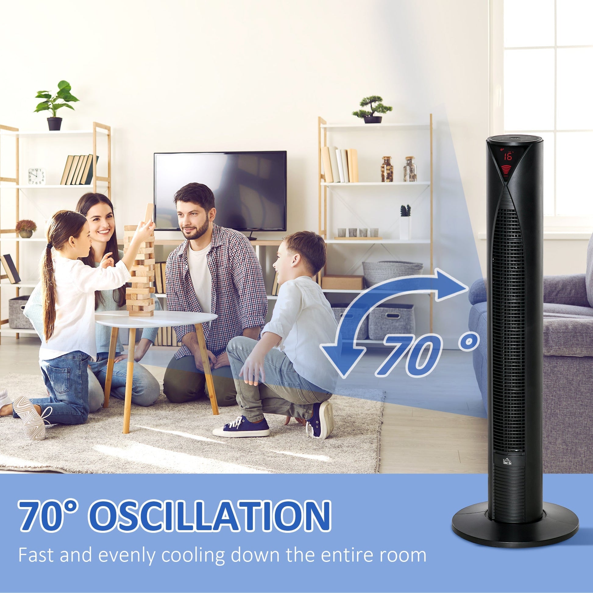 Freestanding Tower Fan Cooling for Home Bedroom with 3 Speed, 12h Timer, Oscillating, LED Sensor Panel, Remote Controller, Black - Gallery Canada