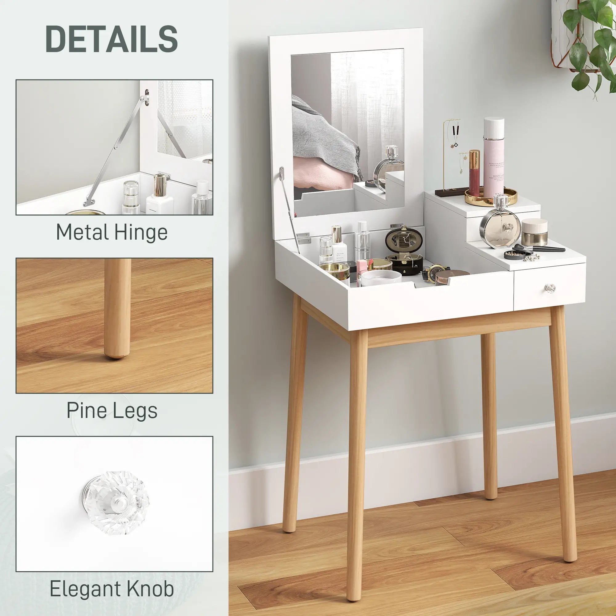 Modern Makeup Vanity Table, Flip-Up Mirror, 2 Drawers, White Dressing & Vanity Tables at Gallery Canada