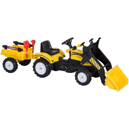 Front Loader Excavator Ride On Toy Kids Pretend Play Digger Tractor Construction Truck Pedal Control W/ 6 Wheels Controllable Bucket for 3-6 Years old - Gallery Canada