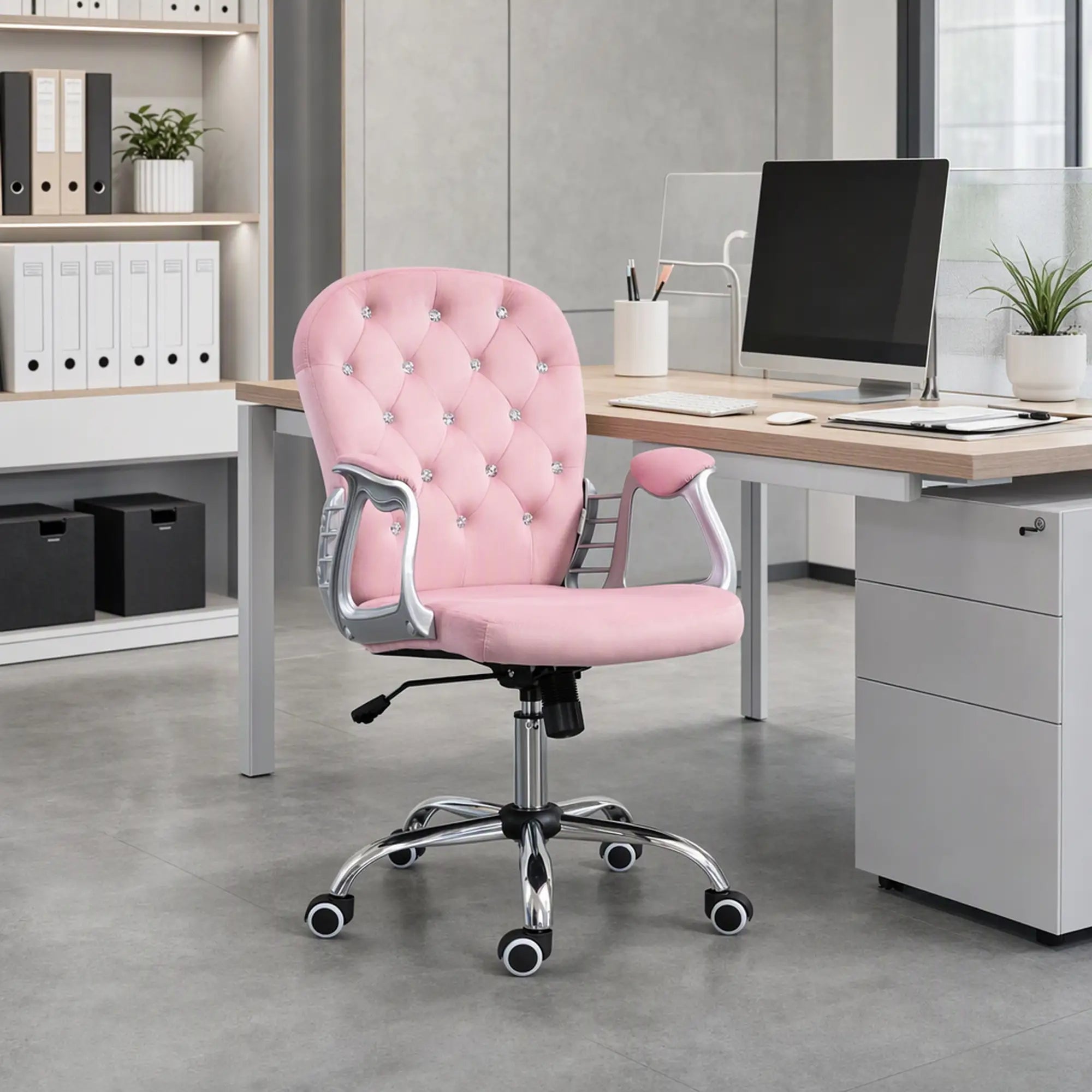 Adjustable Height Office Chair, Tufted Back Computer Desk Chair, Pink Task Chairs at Gallery Canada