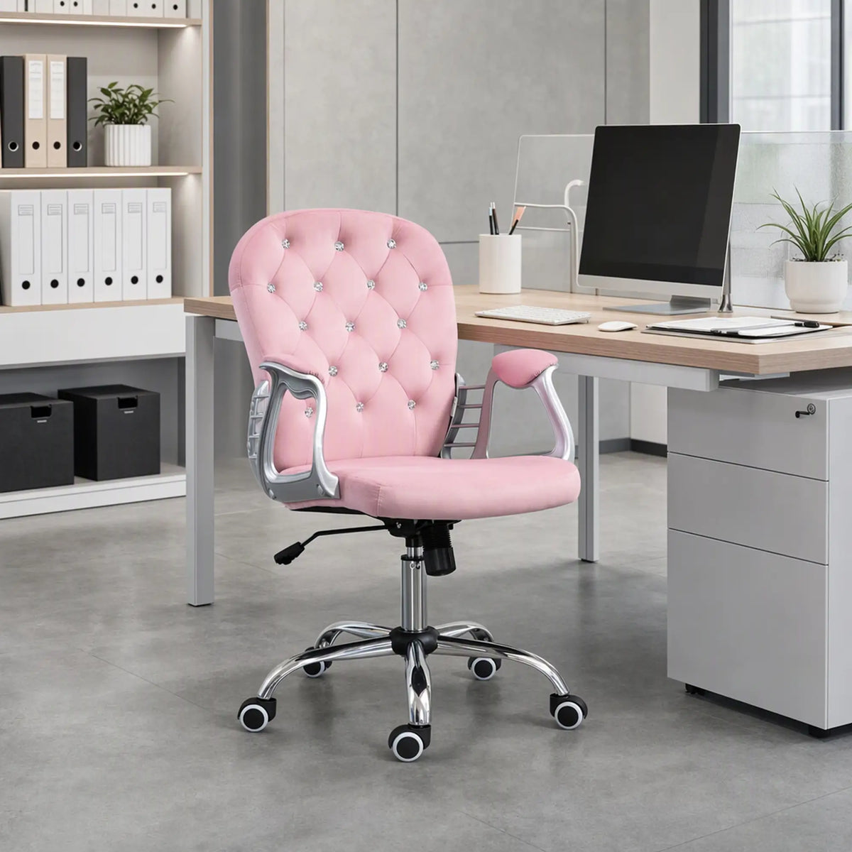 Adjustable Height Office Chair, Tufted Back Computer Desk Chair, Pink Task Chairs at Gallery Canada