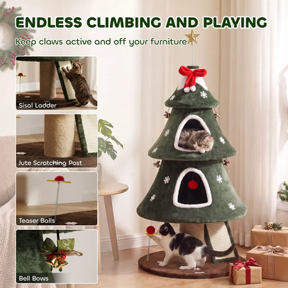 52'' Christmas Cat Tree, 2-Tier Tower with Condos & Scratchers Cat Trees at Gallery Canada
