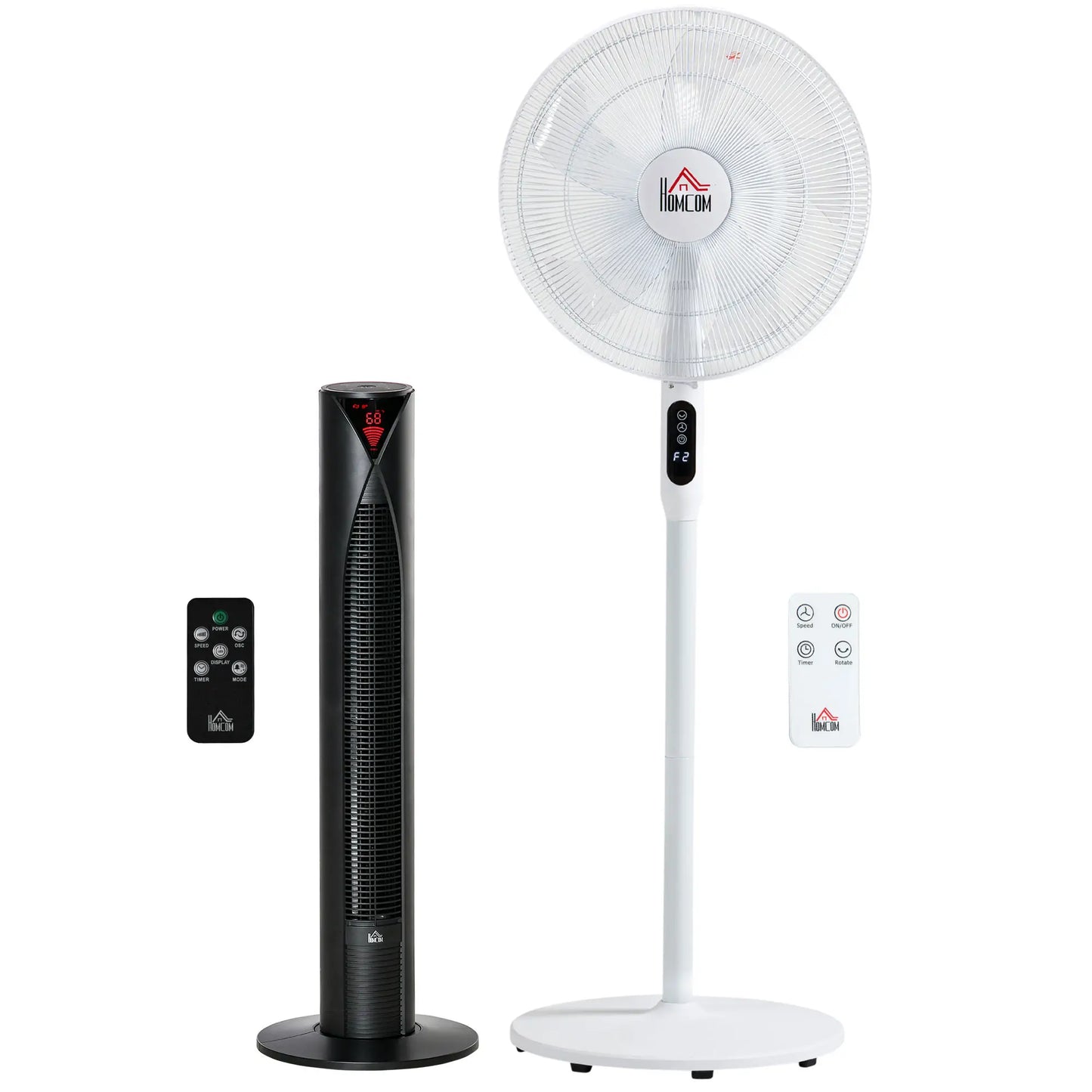 16" Tower and Pedestal Fan Set, Remote, Adjustable, White Tower Fans Black at Gallery Canada