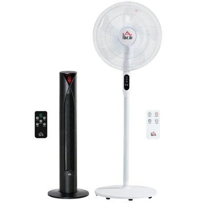 16" Tower and Pedestal Fan Set, Remote, Adjustable, White Tower Fans Black at Gallery Canada