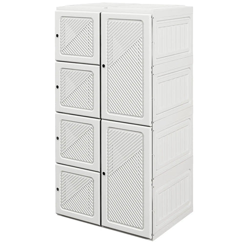 Portable Wardrobe, Foldable Clothes Organizer, 5 Compartments, Hanging Rod, White