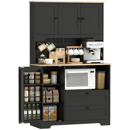 64" Kitchen Pantry Cabinet, 3 Cabinets, 2 Drawers, Adjustable Shelves, Black Kitchen Pantry Cabinets at Gallery Canada