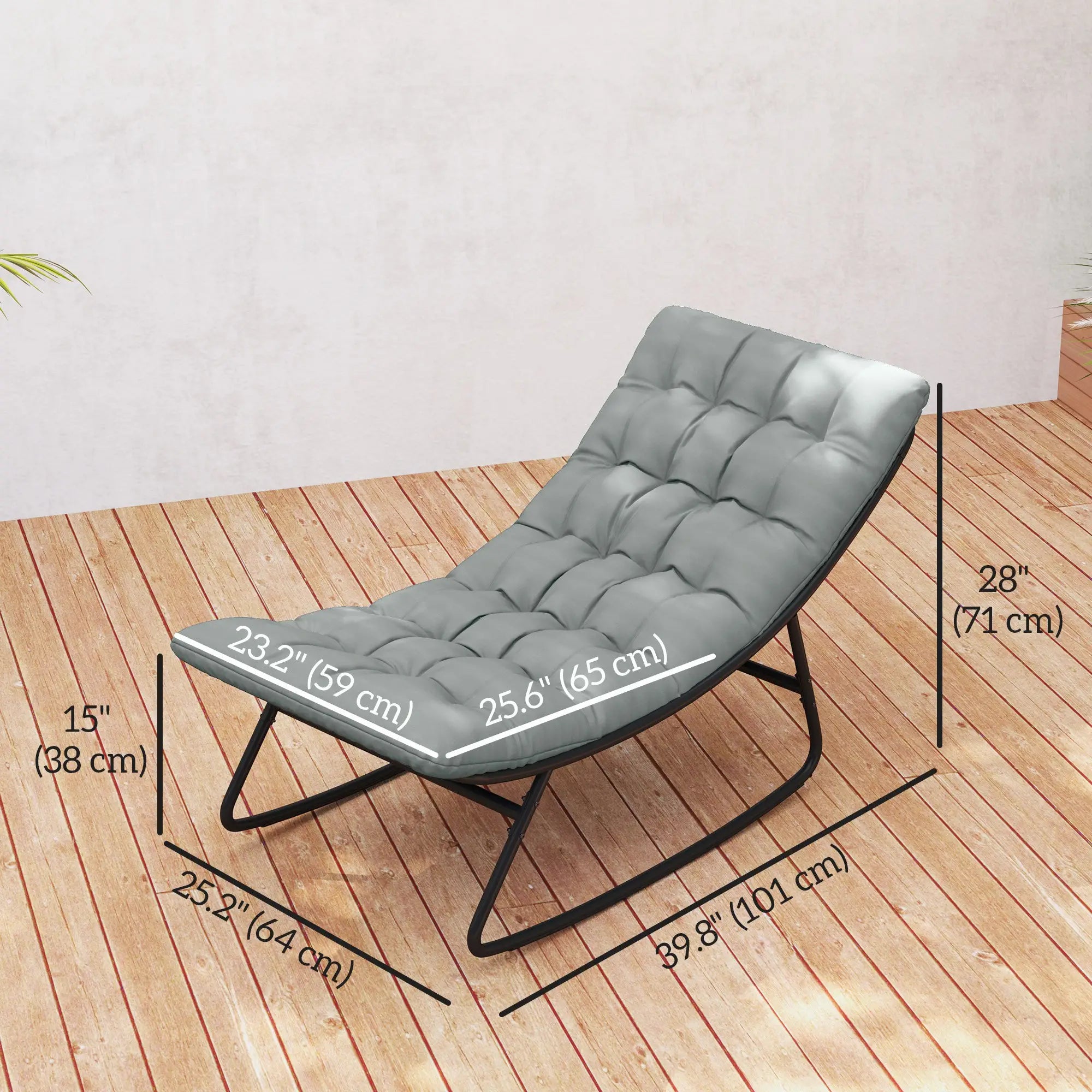 Outdoor Rocking Chair with Cushion, Steel Frame, Grey Outdoor Rocking Chairs at Gallery Canada