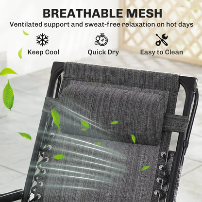 2 Piece Foldable Lounge Chair with Canopy, Outdoor Zero Gravity Chair, Dark Grey Lounger Chairs at Gallery Canada