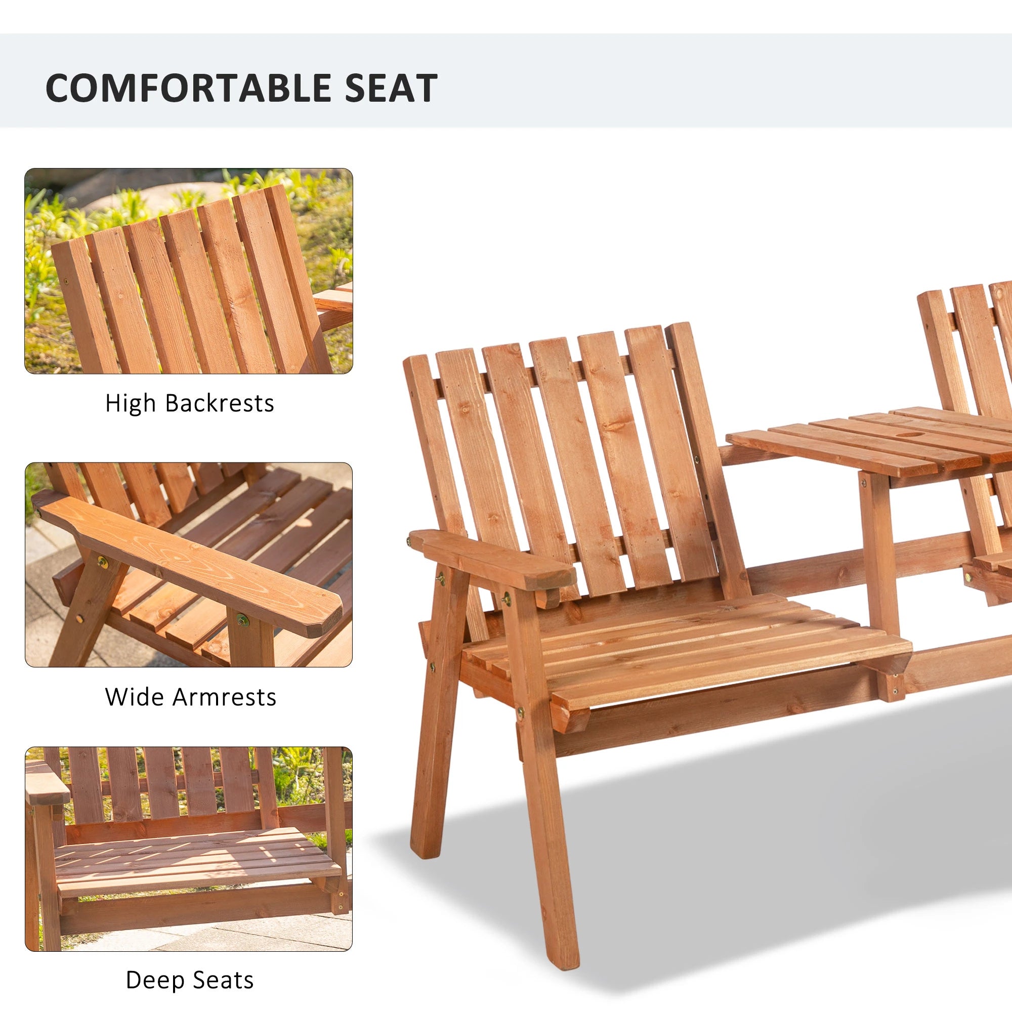 2-Person Garden Bench with Table, Umbrella Hole, Wooden Slat Design, Orange Outdoor Benches at Gallery Canada