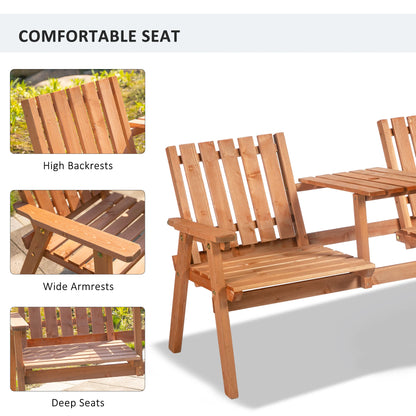 2-Person Garden Bench with Table, Umbrella Hole, Wooden Slat Design, Orange Outdoor Benches at Gallery Canada