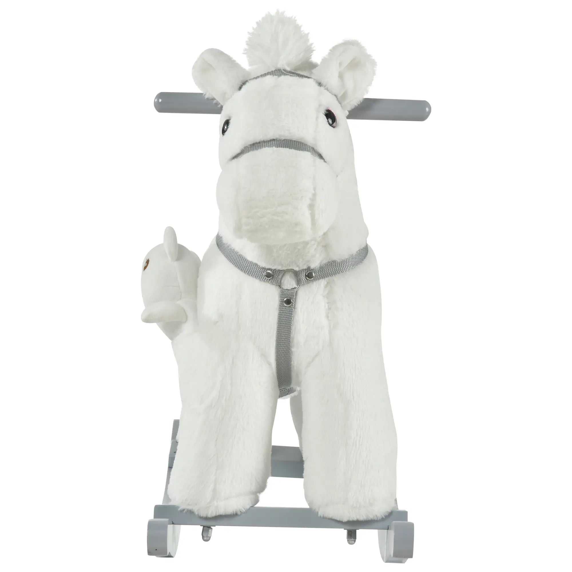 Kids Plush Ride-On Rocking Horse, Soft Bear Toy, Realistic Sounds, White Rocking Horses at Gallery Canada
