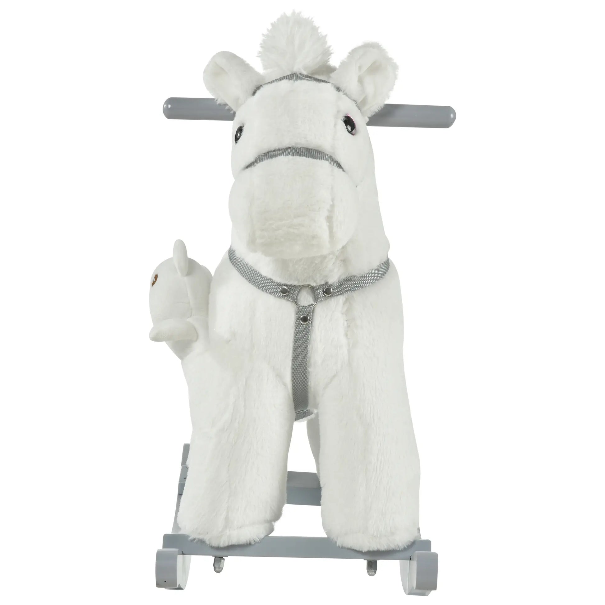 Kids Plush Ride-On Rocking Horse, Soft Bear Toy, Realistic Sounds, White Rocking Horses at Gallery Canada