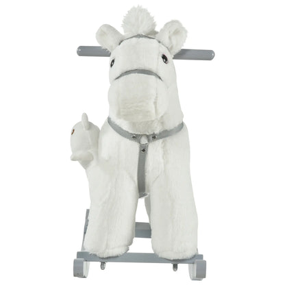 Kids Plush Ride-On Rocking Horse, Soft Bear Toy, Realistic Sounds, White Rocking Horses at Gallery Canada