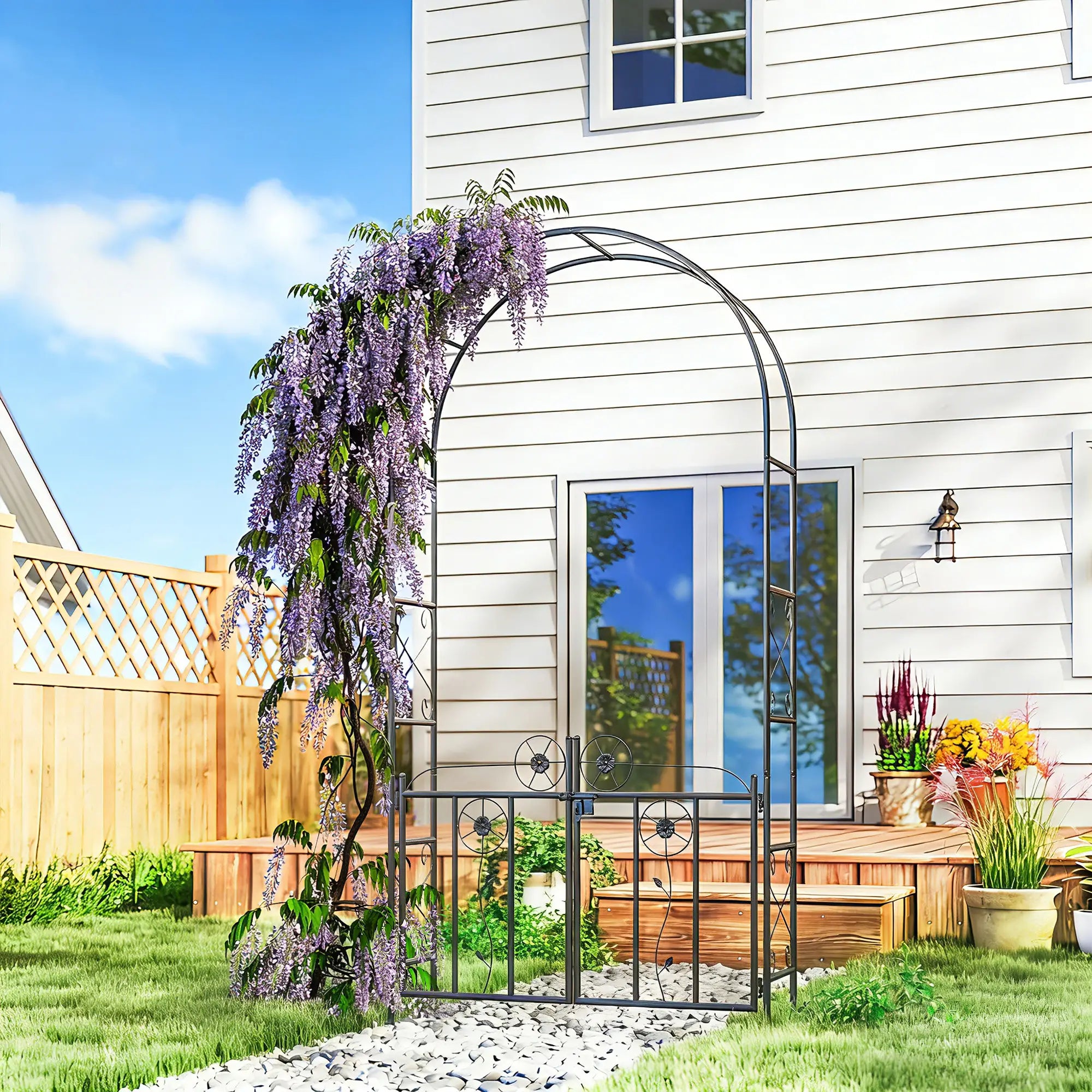 7.4 ft Garden Arch, Outdoor Trellis Arbor With Gate, Black Garden Arches at Gallery Canada