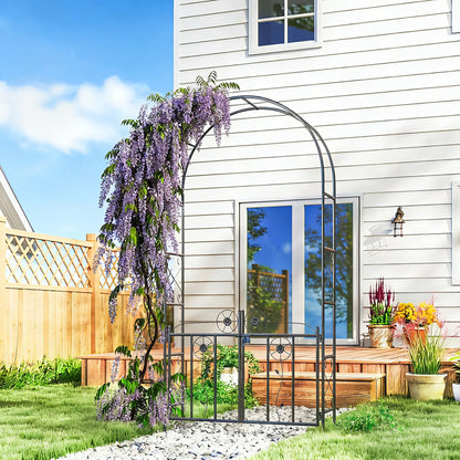 7.4 ft Garden Arch, Outdoor Trellis Arbor With Gate, Black Garden Arches at Gallery Canada