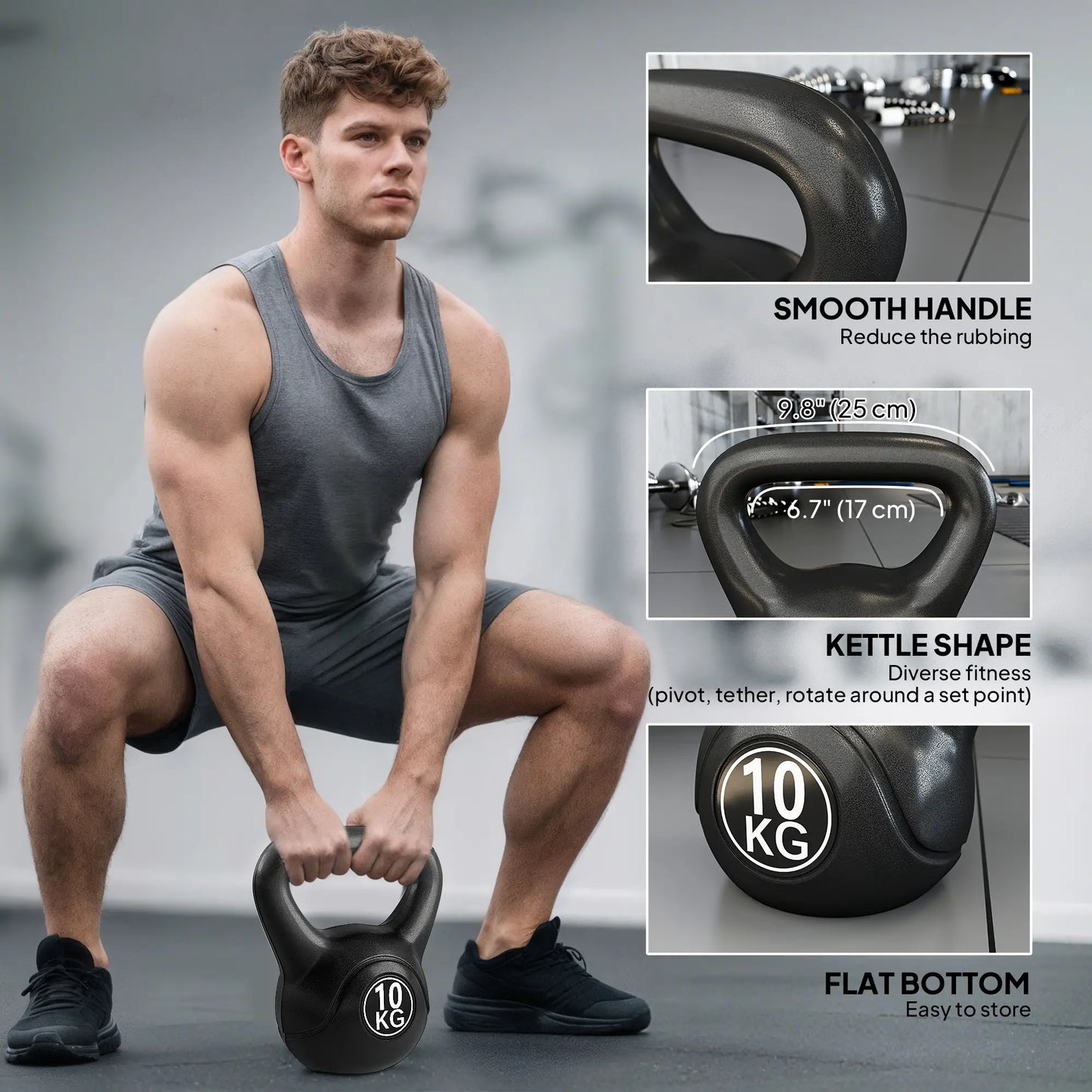 22lb Fitness Kettlebell, Plastic Exercise Weight, Sand Filled, Noise Reduction Strength Training Equipment at Gallery Canada