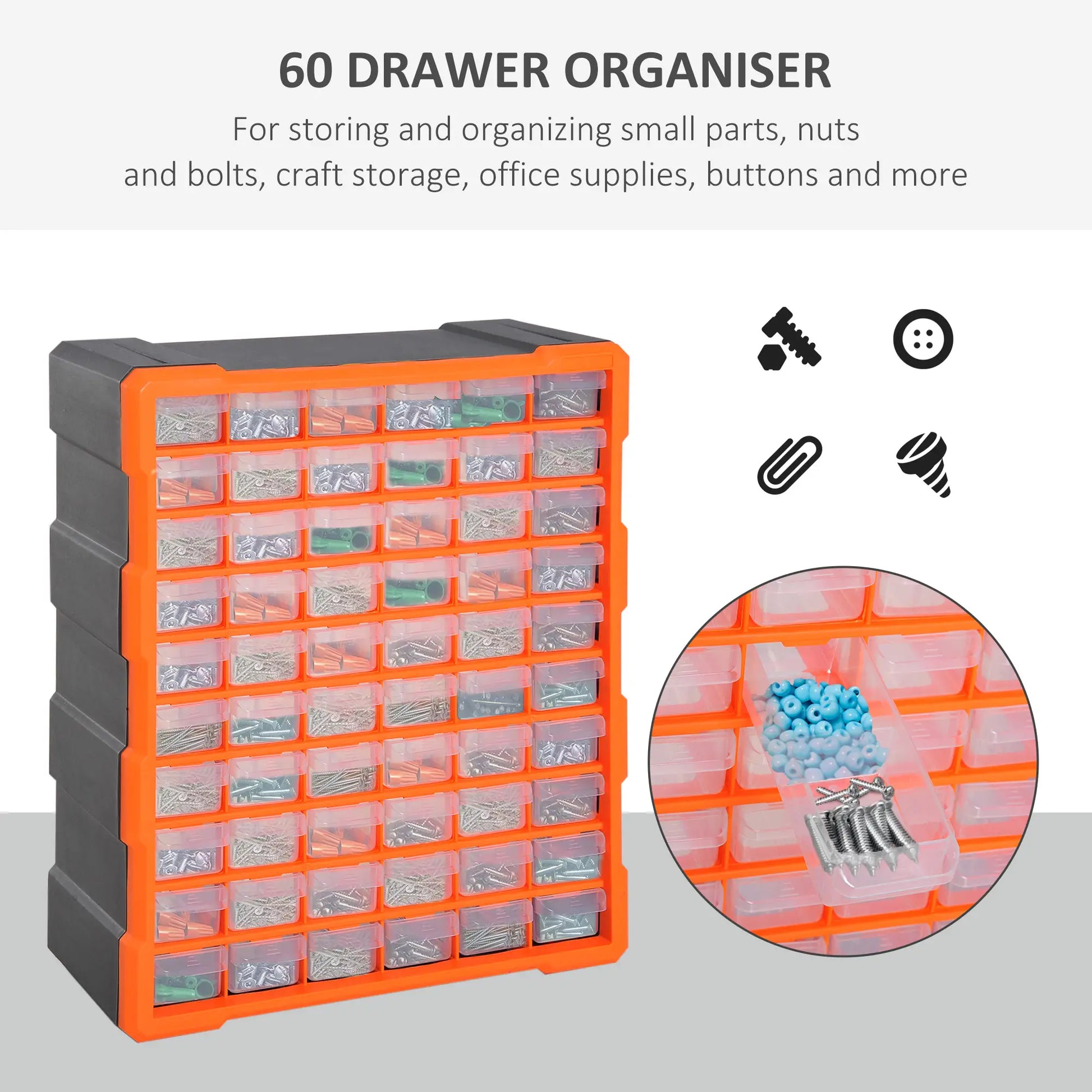 60 Drawers Plastic Screw Organizer, Garage Storage Cabinet, Orange Tool Organizers at Gallery Canada