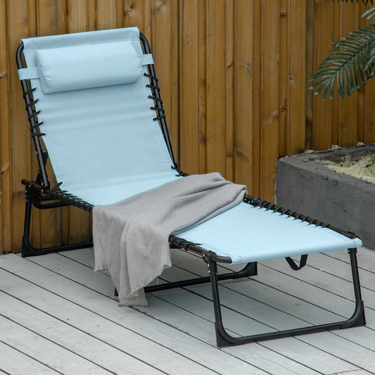 Outdoor Folding Lounge Chair, 4-Level Adjustable Chaise Lounge with Headrest, Tanning Chair Beach Bed Reclining Lounger Cot for Camping, Hiking, Backyard, Light Blue - Gallery Canada