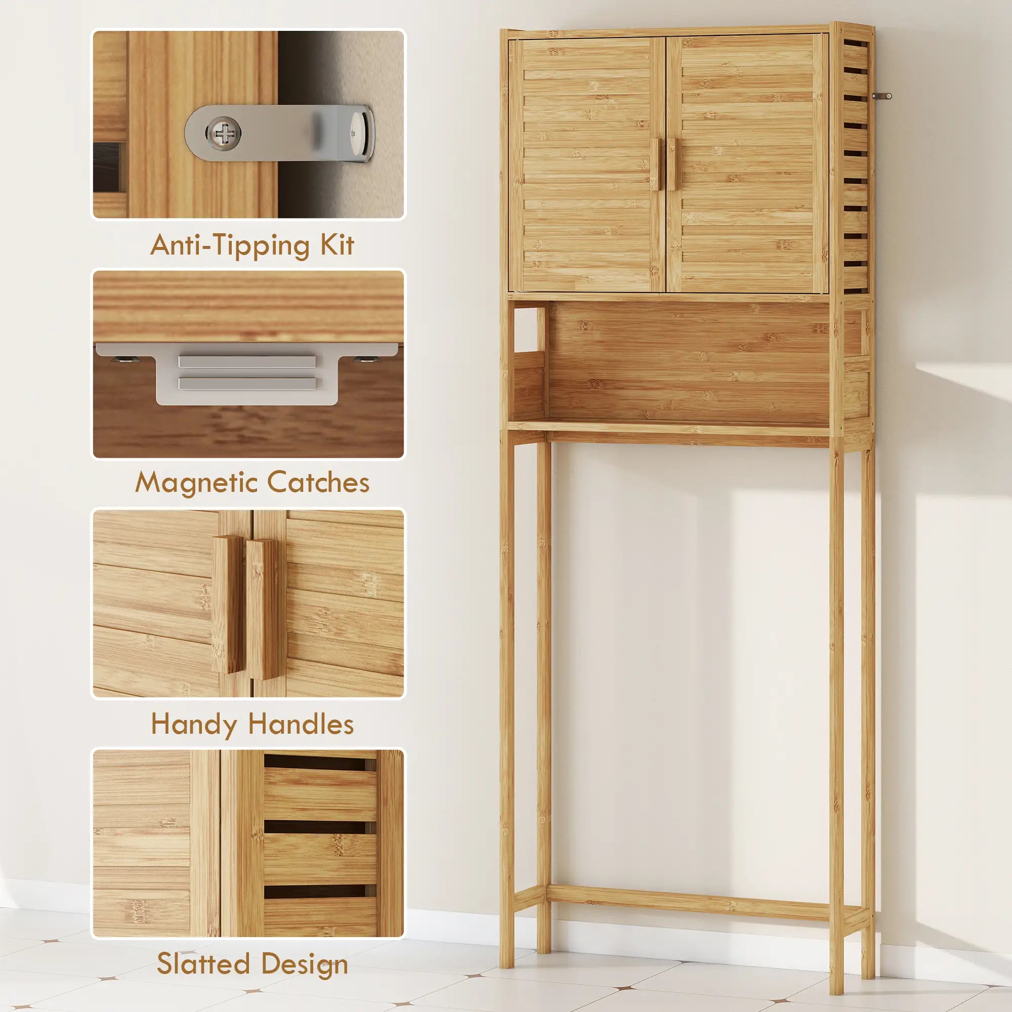 Over The Toilet Cabinet, 2 Doors, Adjustable Shelf, Natural Wood Finish Over The Toilet Storage at Gallery Canada
