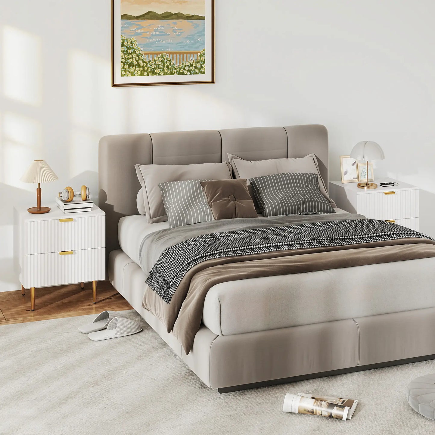 Modern Nightstand With 2 Drawers, Metal Legs For Bedroom, White Bedside Tables at Gallery Canada