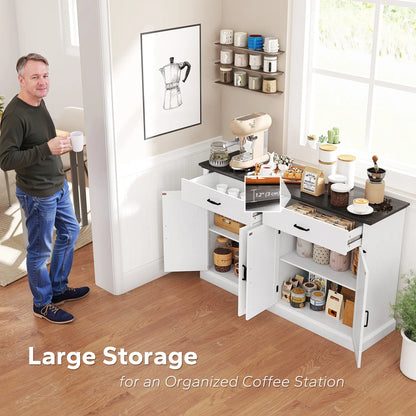 55" Buffet Cabinet, Farmhouse Sideboard, 1.2" Thick Top, White Storage Cabinets at Gallery Canada
