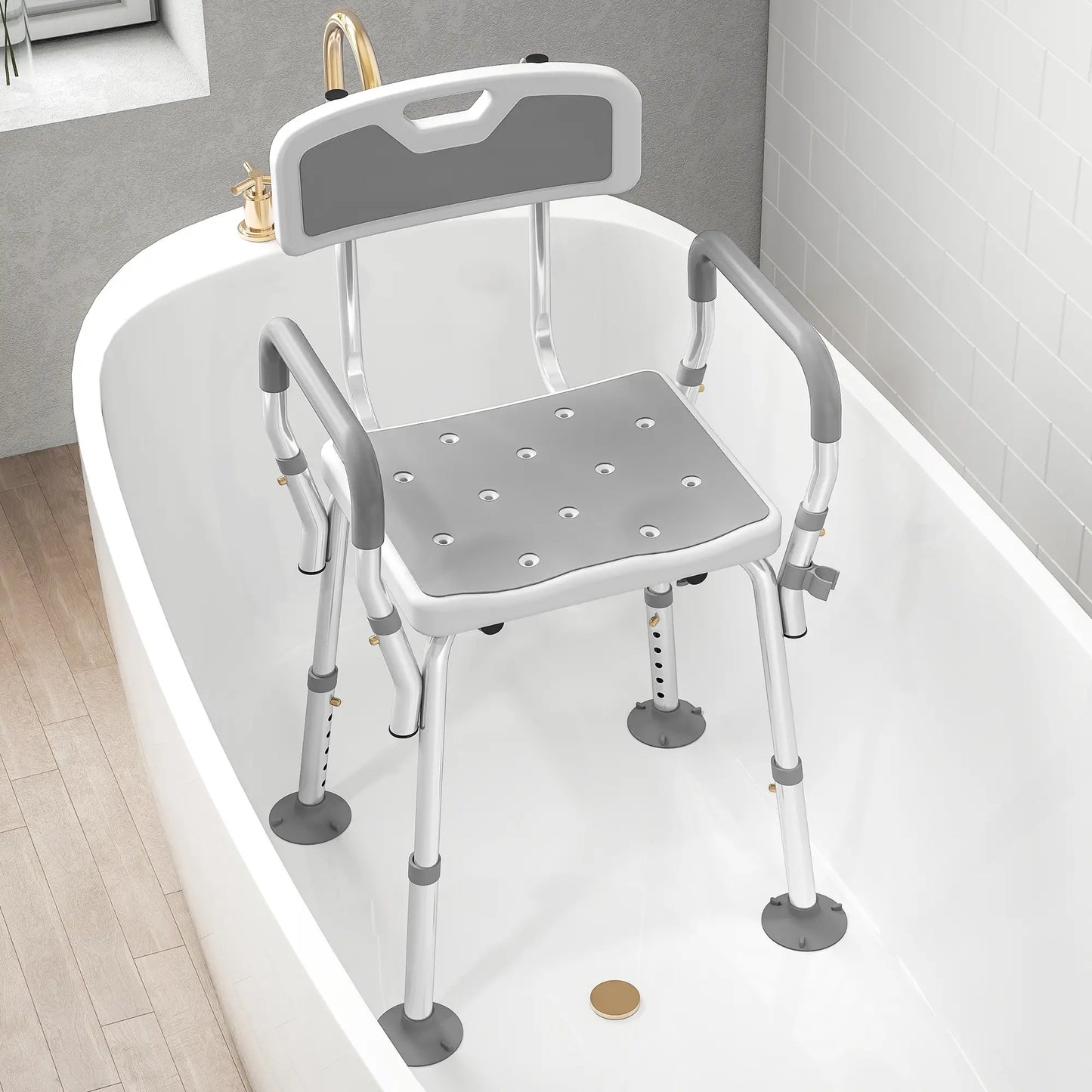 Adjustable Shower Chair With Arms, Back, Padded Seat, Light Grey Bath Chairs at Gallery Canada