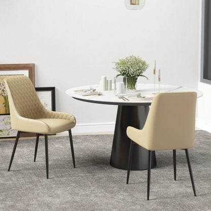 Modern Dining Chairs Set of 2, PU Leather, Metal Legs, Khaki Dining Chairs at Gallery Canada