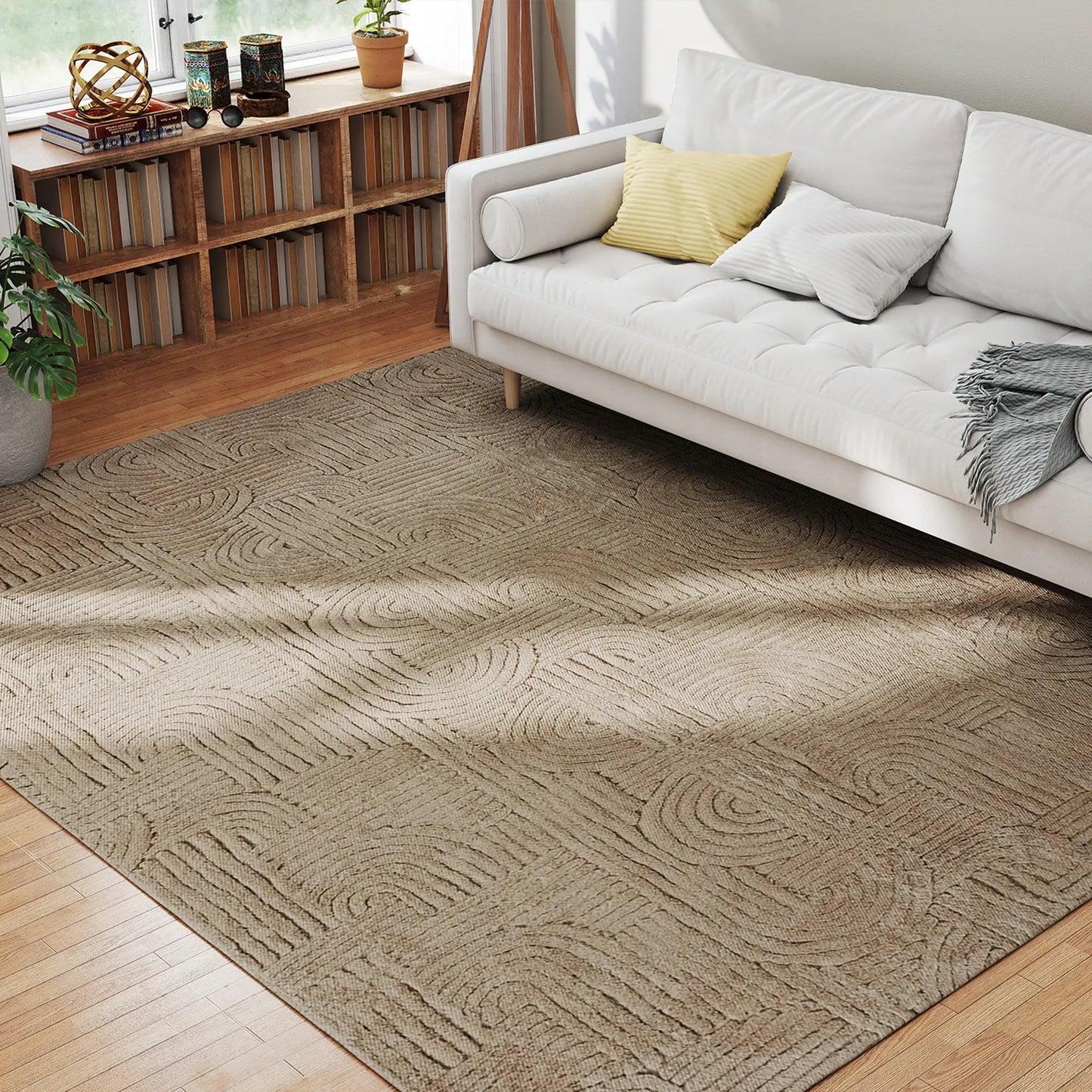 7.5x9.5 Faux Fur Rug, Non-Slip Carpet for Living Room, Bedroom, Tan Area Rugs at Gallery Canada
