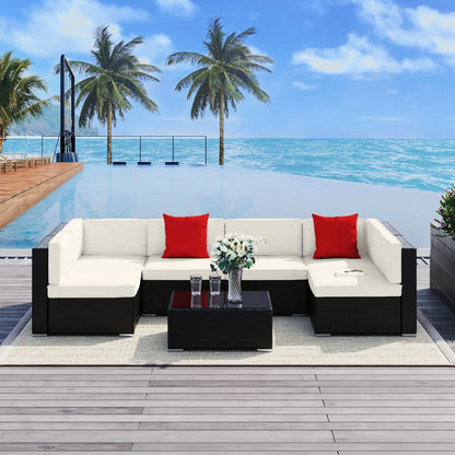 7-Piece Outdoor Wicker Sectional Sofa, Beige, Dark Brown Patio Furniture Sets at Gallery Canada