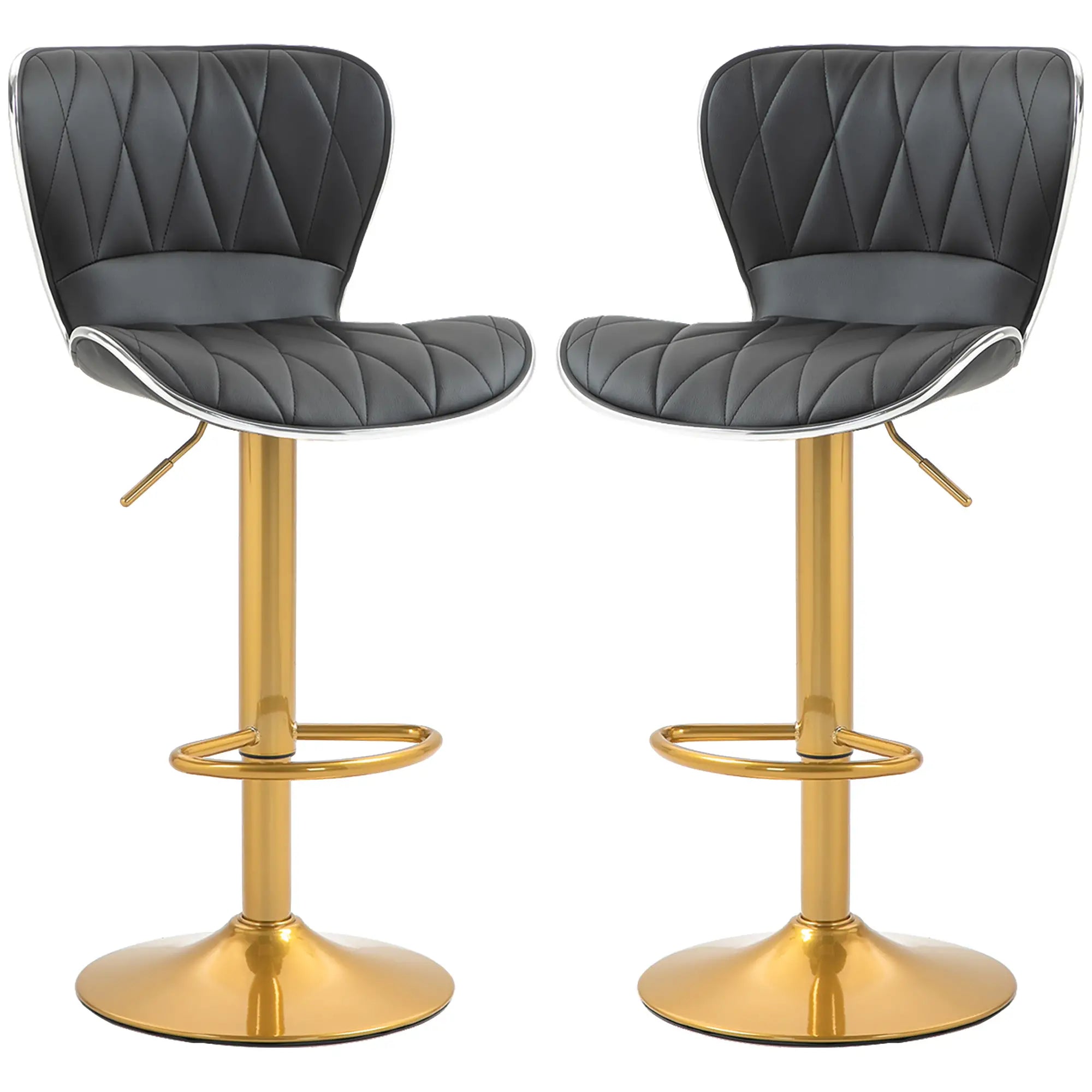 Counter Height Bar Stools Set of 2, Adjustable Height Bar Chairs with Swivel Seat, PU Leather Upholstery Bar Stools Black, Gold at Gallery Canada