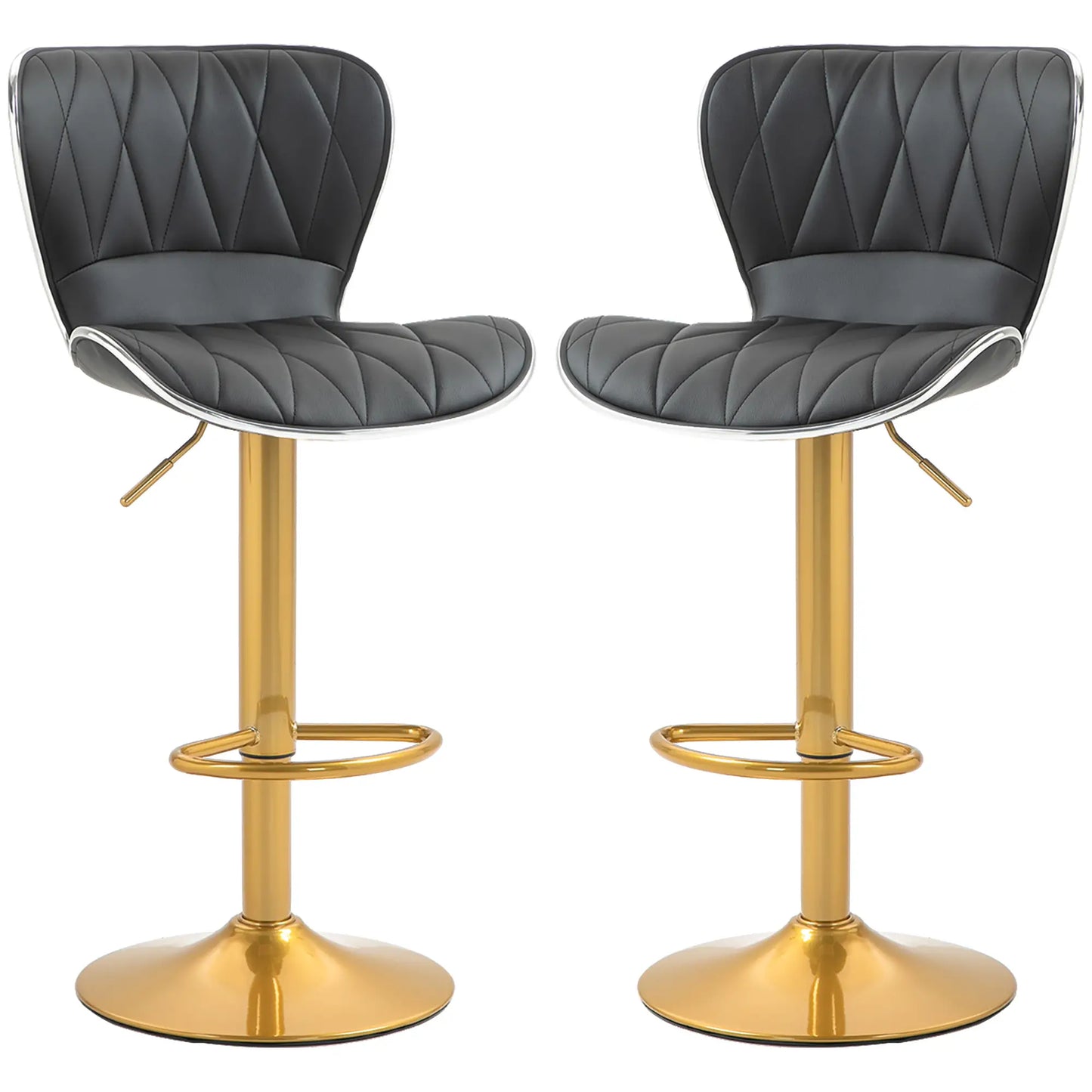 Counter Height Bar Stools Set of 2, Adjustable Height Bar Chairs with Swivel Seat, PU Leather Upholstery Bar Stools Black, Gold at Gallery Canada